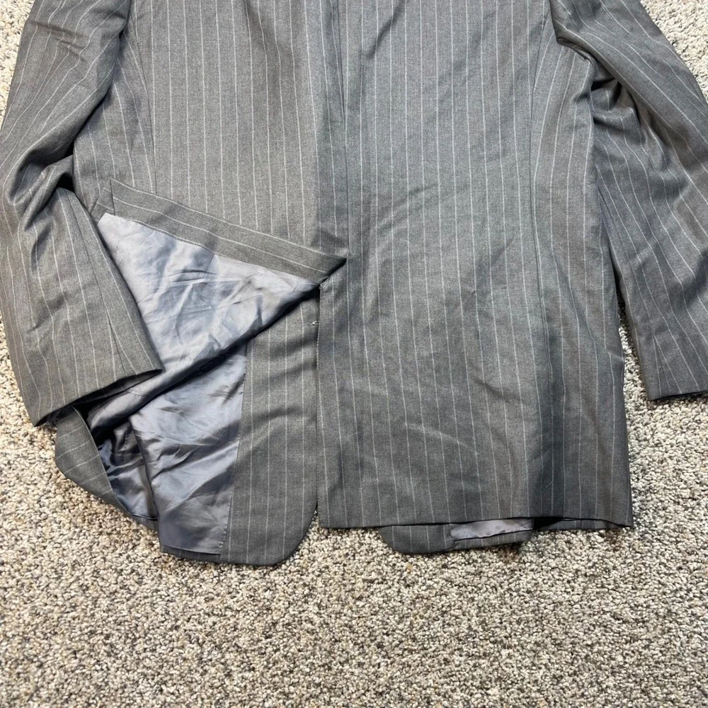 Hickey Freeman Loro Piana Tasmanian Super 120s Wool‎ Pinstripe Blazer Grey 44R